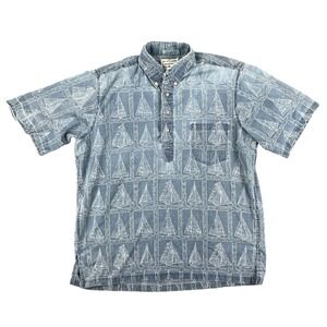 Reyn Spooner, Dietrich Varez Collection Shirt Men L Blue Sailboat Graphic Hawaii